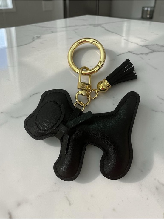Accessories - Black Dog Leather Keychain Charm with Gold Hardware